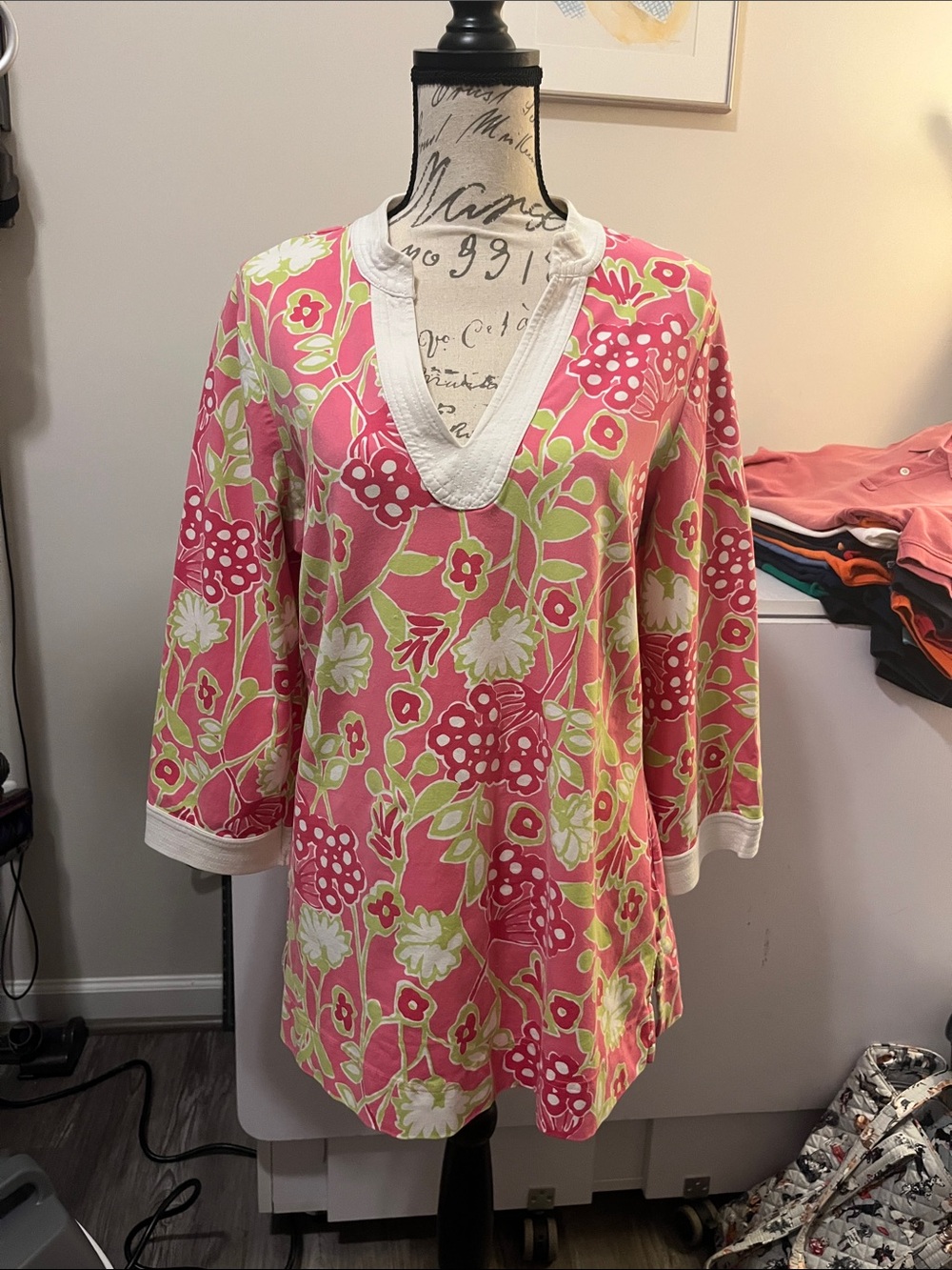 Lilly Pulitzer Hot Pink & Lime Floral V-Neck Tunic - Picture 2 of 5